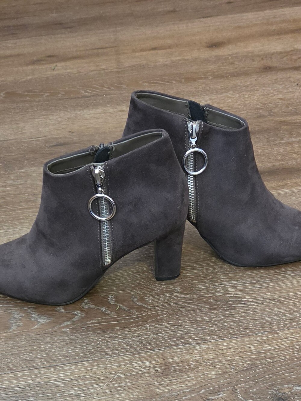 Impo Suede Ankle Boots with O-Ring Side Zip Detail - Size 7